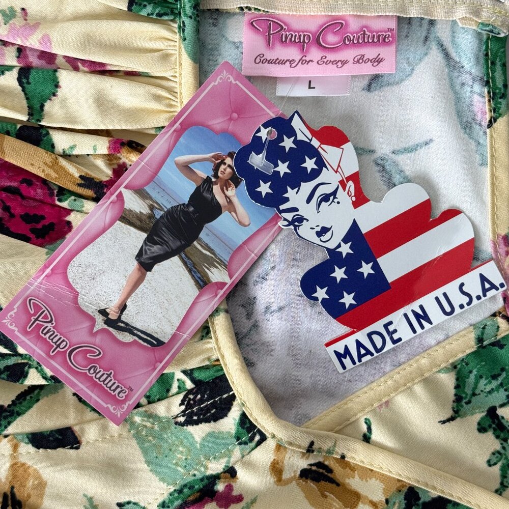 NWT PINUP COUTURE FLORAL WIGGLE DRESS MIDI RETRO BLOOMCORE GLAM VIXEN LRG - Picture 4 of 7